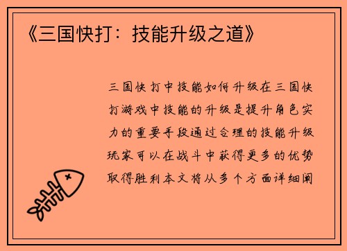 《三国快打：技能升级之道》