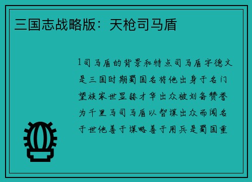 三国志战略版：天枪司马盾