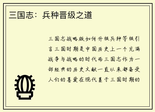 三国志：兵种晋级之道